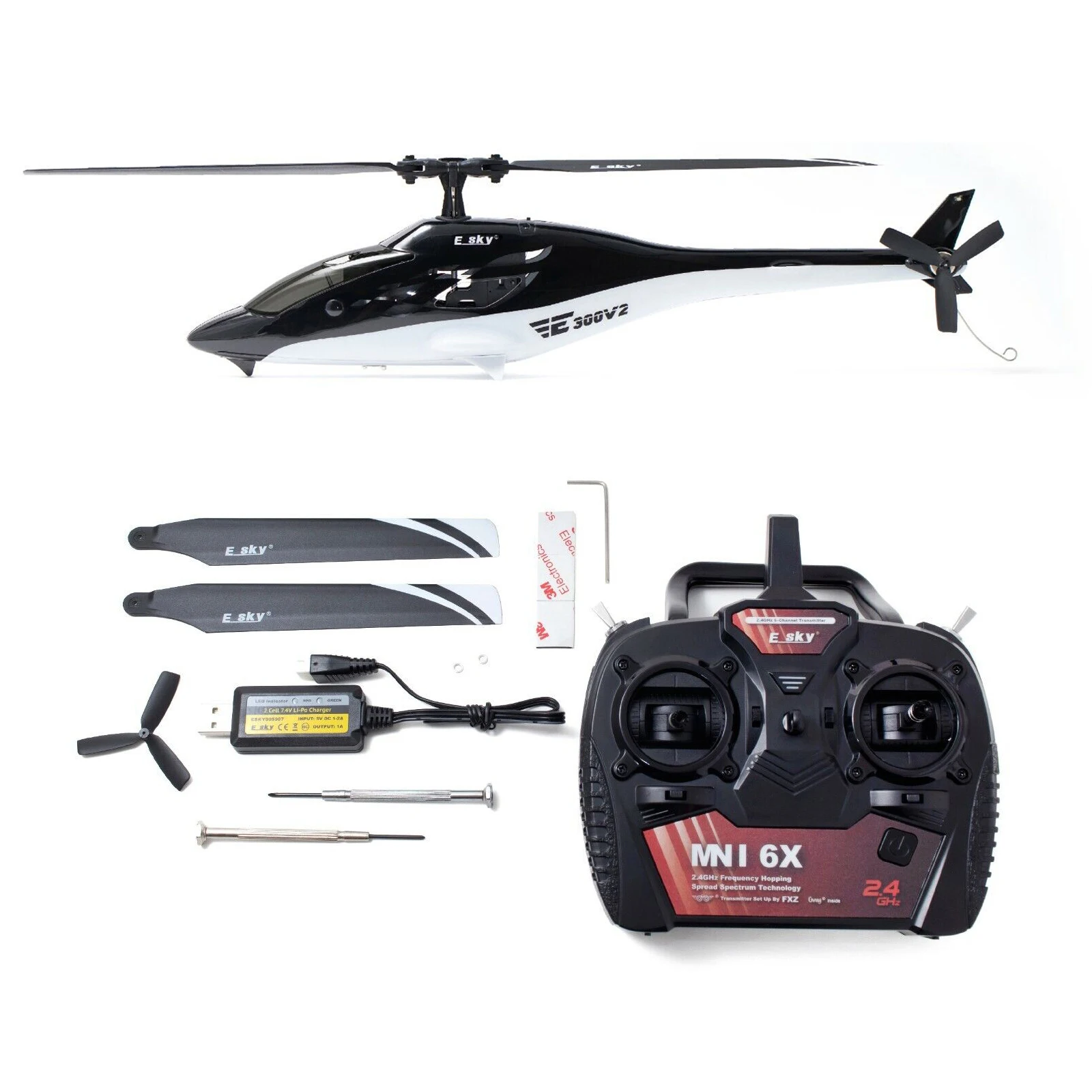 Esky 300 V2 Mini 6CH 2.4Ghz 6-Axis Flybarless 6G 3D Aerobatics Mini RC Helicopter 300M Stabilize LED RC Helicopter RTF