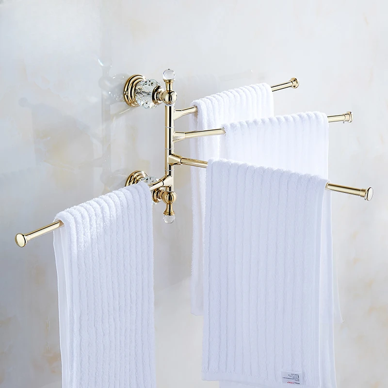 European Towel Movable Rod Crystal Washcloth Rack Rotating Cloth Bar Bathroom Toiletry Shelf Functional Elegance