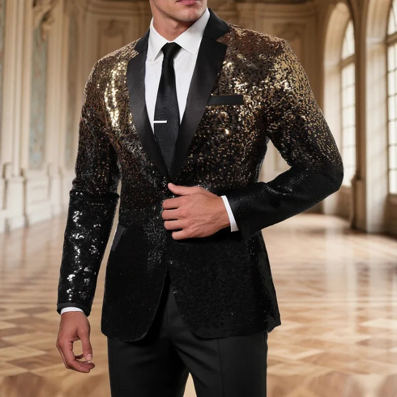 New Men's Gradient Sequin Stage Show Performance Dress Colorful Suit Top Nightclub Suit Jacket