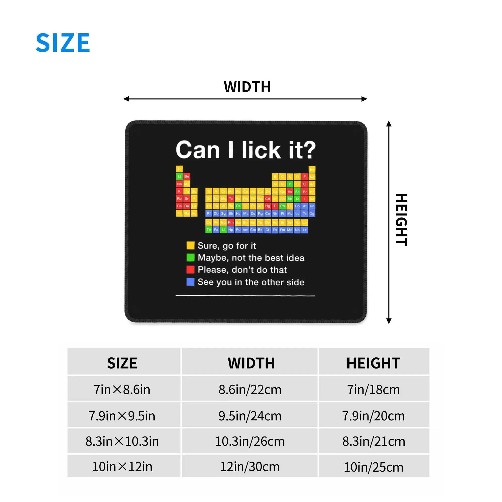 Can I Lick It Periodic Table Mouse Pad Computer Keyboard Mouse Mat Gaming PC Laptop Desk Mat Office Accessories Table Mats