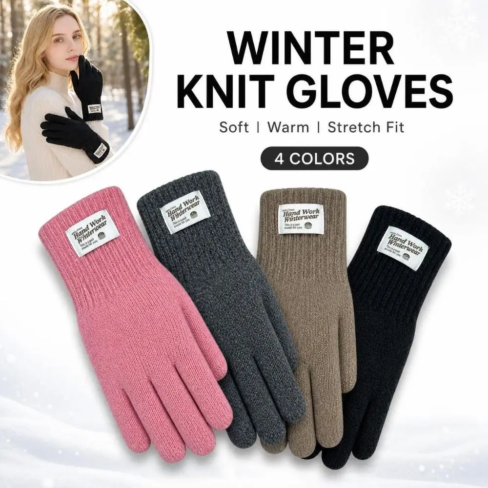Fashionable Unisex Knitted Gloves Windproof Elastic Cuff Warm Gloves Solid Color Winter Gloves Outdoor Activities