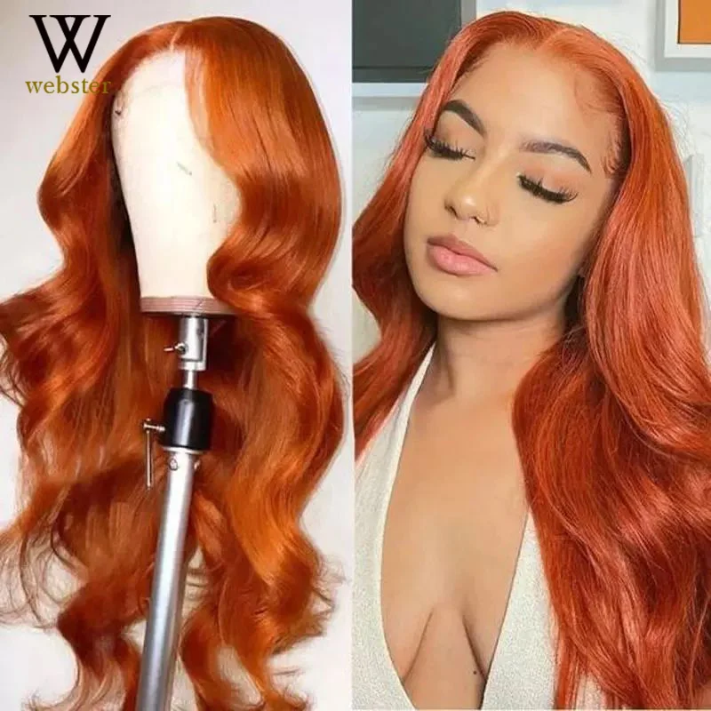 Webster Synthetic Wigs Long Body Wave Orange Lace Front Wigs For Balck Women Easy Wear Daily Use Heat Resistant Fiber Hair