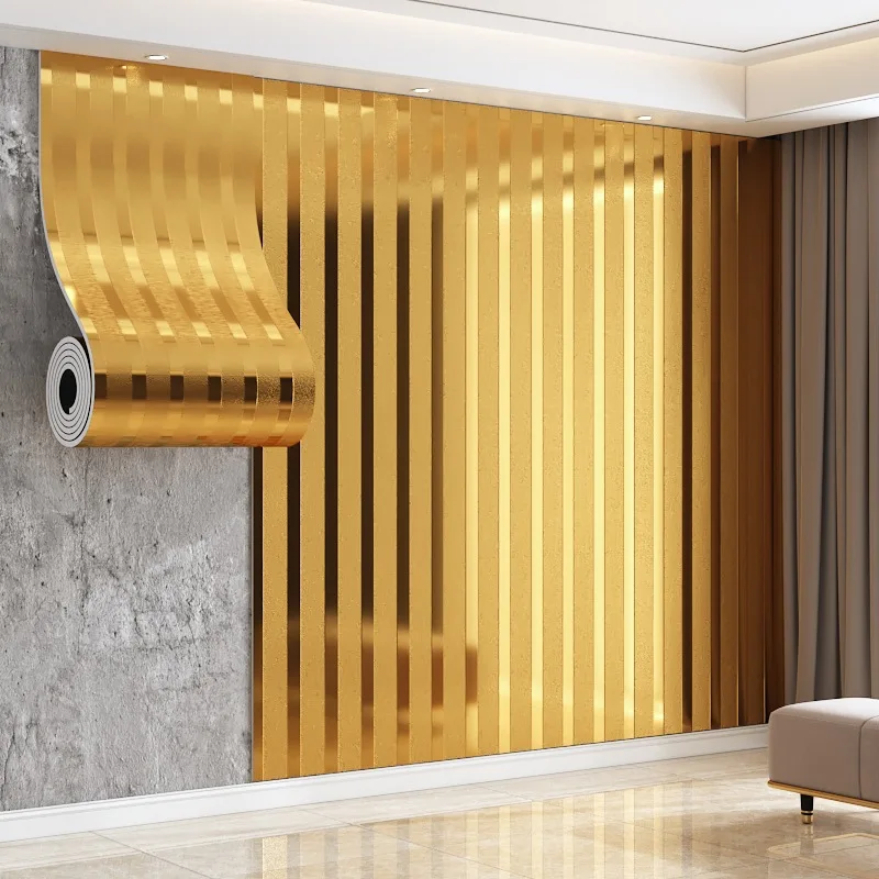 Self Adhesive Gold Striped Wallpaper Shimmering Metallic Design for Bedroom Accent Wall Living Room Furniture Renovation