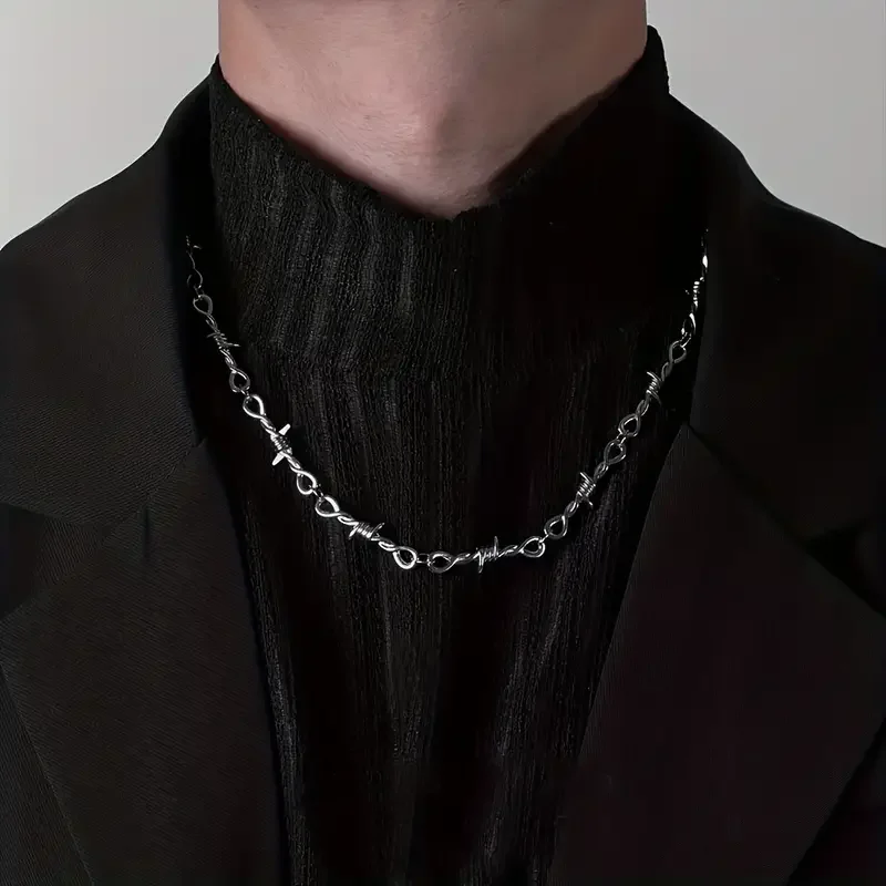 1pc Unisex Hip-Hop Gothic Punk Style Barbed Wire Necklace, Fashionable Little Thorns Necklace, for Men and Women image 3
