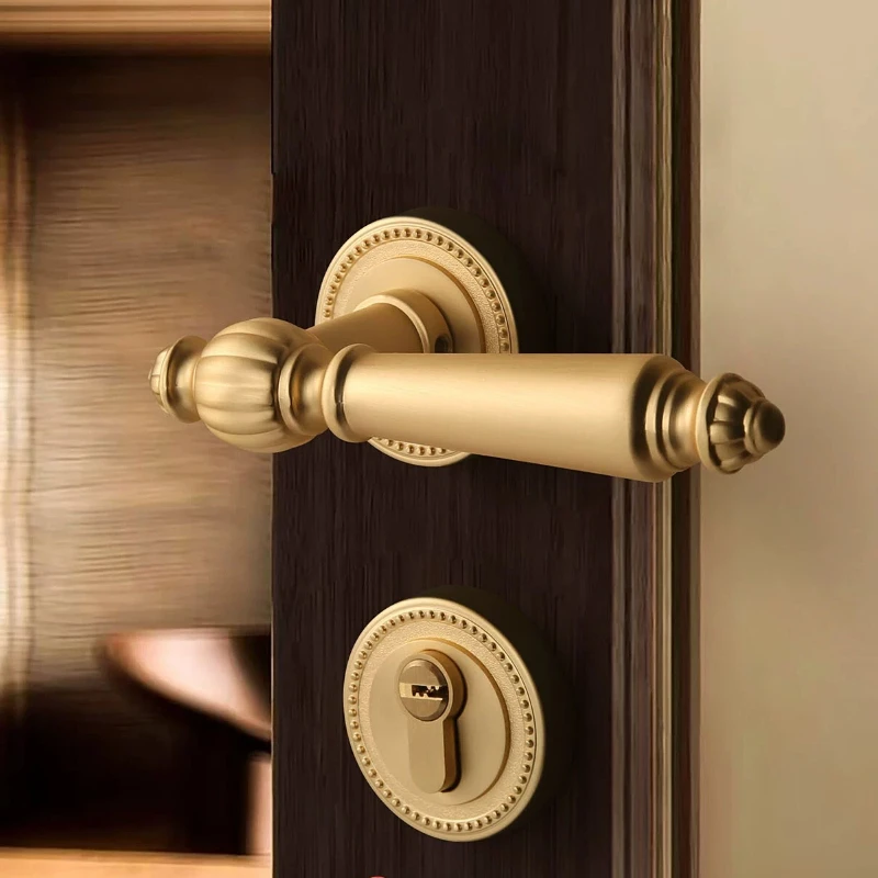 Magnetic Silent French Door Lock Matte Brushed Gold Bedroom Privacy Latch Vintage Handle Rustproof Quiet Easy Clean Heavy Duty