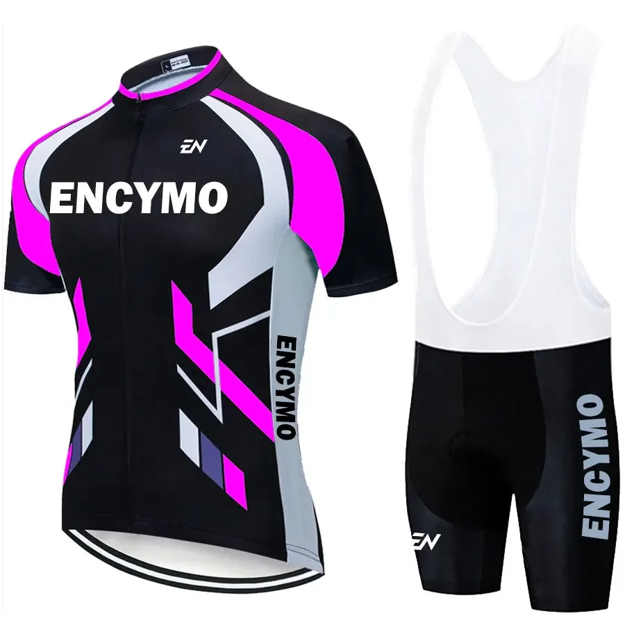 ENCYMO 2022 Cycling Jersey Sets Pink Bicycle Short Sleeve Cycling Clothing Bike Maillot Cycling Jersey Bib Shorts