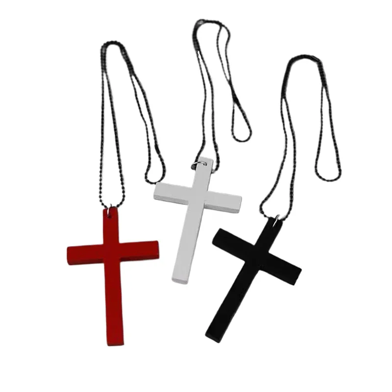 Trendy Cool Punk Gothic Wood Cross Pendant Necklace For Women Men Vintage Hip Hop Necklace Party Jewelry Accessories Gifts
