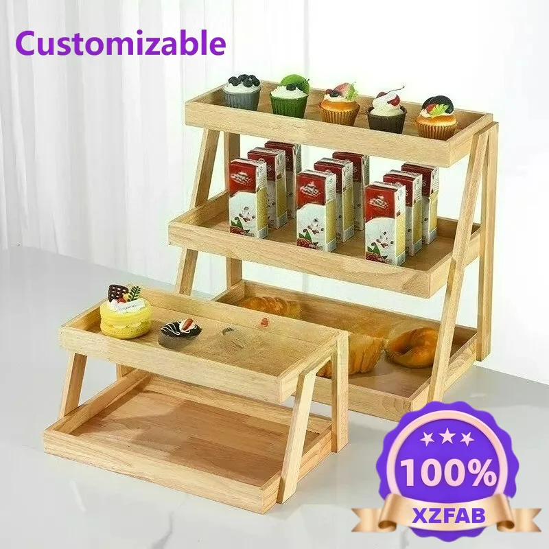 Factory Direct 2026 Oak two-story brackets, pastries, cakes, bread, baking showcases, fruit displays, high-end candy displays