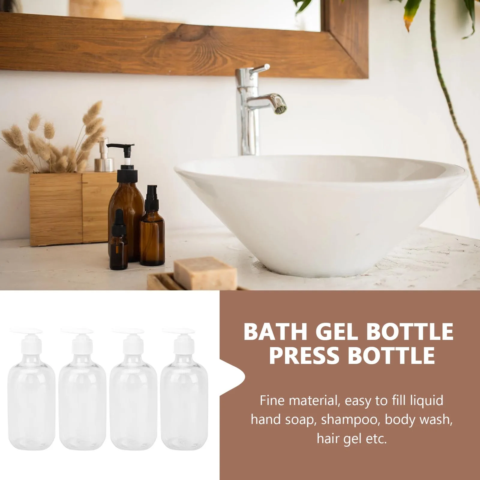 

4pcs Press Bottle Shampoo Body Wash Hair Gel Fine Material Large Capacity Travel Bathroom Practical Container Sub Empty