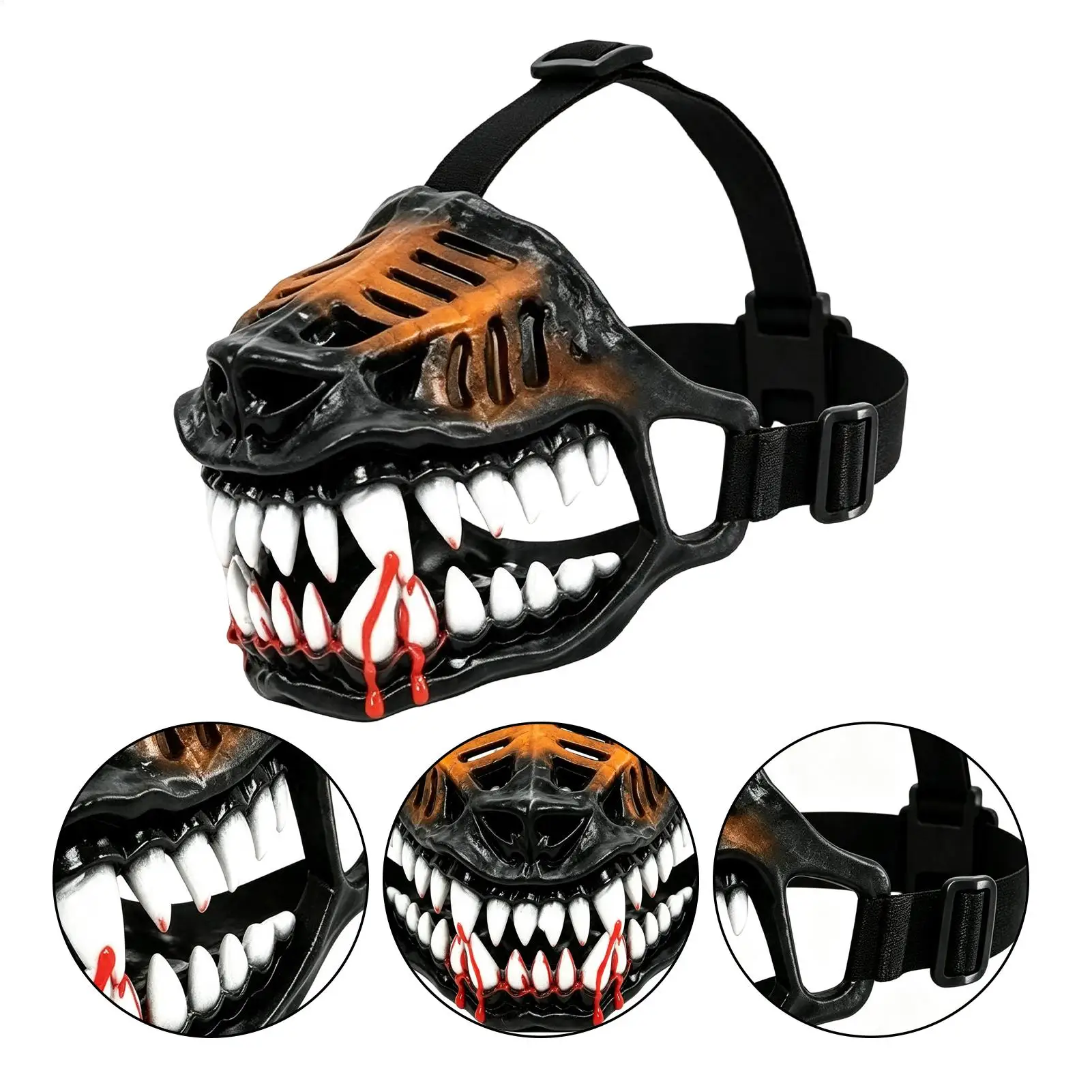 Beißschutz-Maulkorb, atmungsaktiv, flexibel, Halloween-Kostüm-Zubehör mit gruseligen Zähnen, großer Hundemaulkorb zur Verhinderung von Bissen beim Training – Detail 8