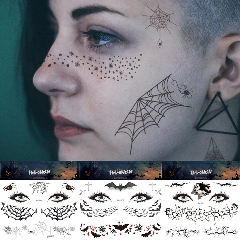 Tatuaje temporal de Halloween impermeable, maquillaje facial, Araña de Terror, diseño de cicatriz de heridas sangrientas, pegatina de tatuaje falso DIY, 1 unidad