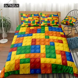 Toy Print Bedding Set Dot Building Blocks Comforter Cover Kids Boy Bed Cover Colorful Bricks Game Bedlinen Duvet Cover Set