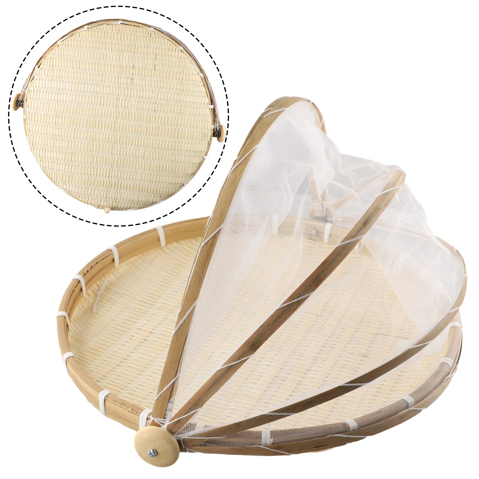 Bamboo Woven Baskets Anti-Mosquito Nets Fruit Vegetable Basket Dustpan Tent Basket Tray Portable Picnic Mesh Net Covers