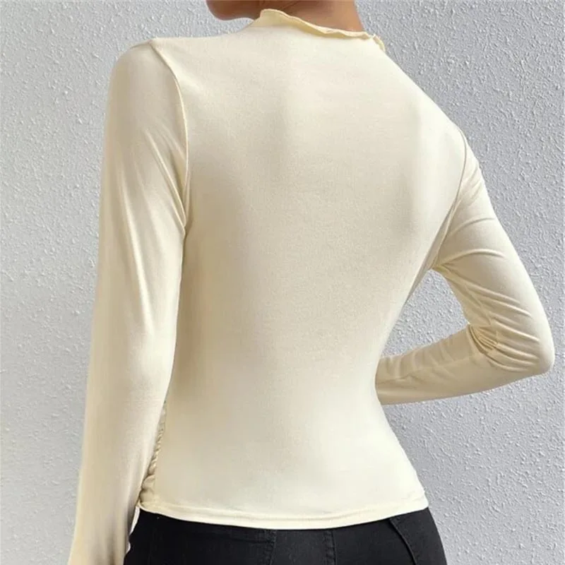 Versatile Pleated Long Sleeve Top for Women Stylish and Comfortable Tops Suitable for Any Age Fashionable Long Sleeve Top