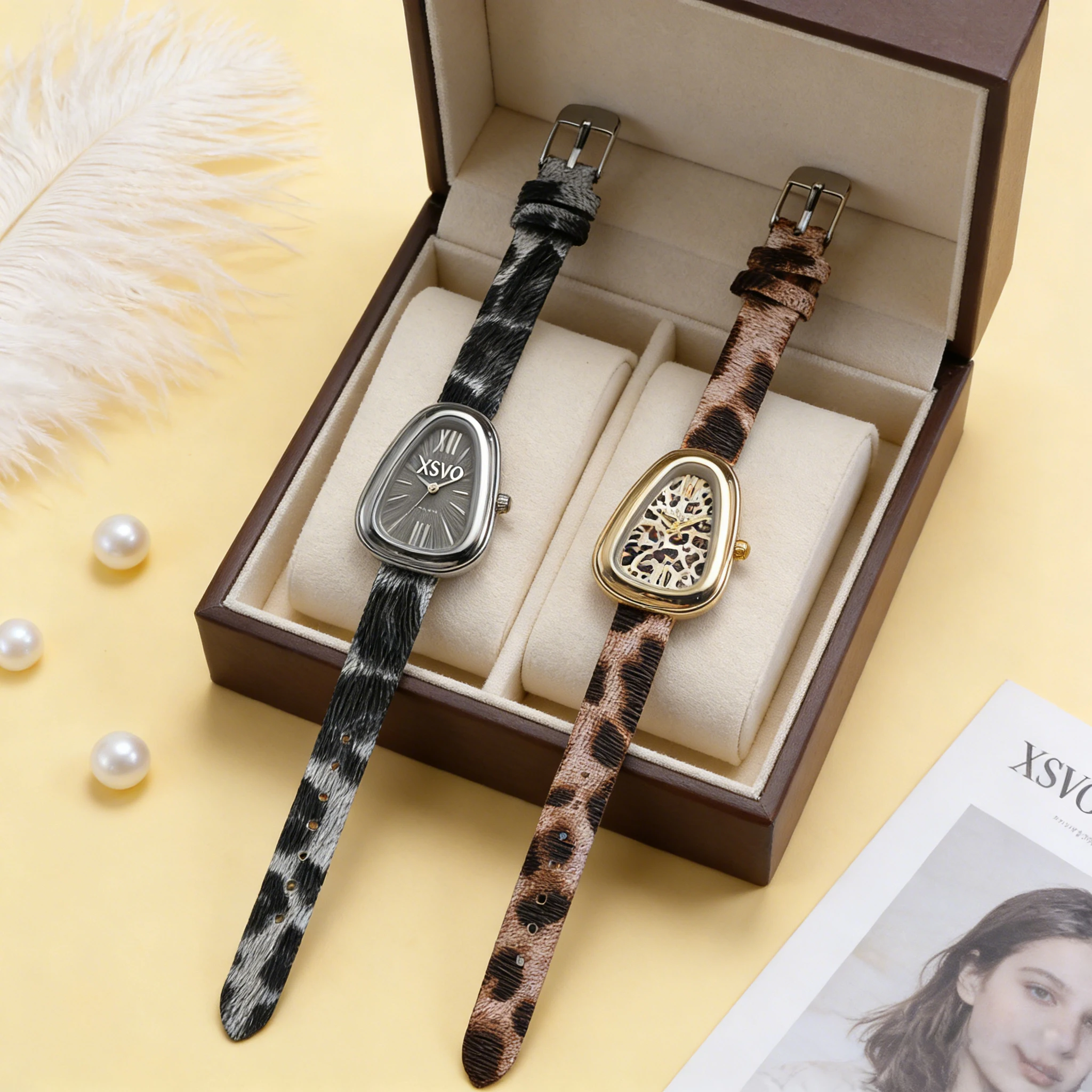 

Нишевый дизайн, винтажные женские наручные часы с леопардовым принтом. Нишевый, роскошный, шикарный, модный, высококлассный, изысканный.