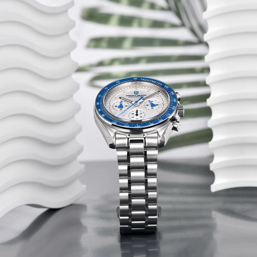 باجاني ديزاين 2025 ساعة القمر الجديد موضة ساعة كوارتز رجالية الياقوت VK63 كرونوغراف الفولاذ المقاوم للصدأ مضيئة ساعة رياضية الرجال #4