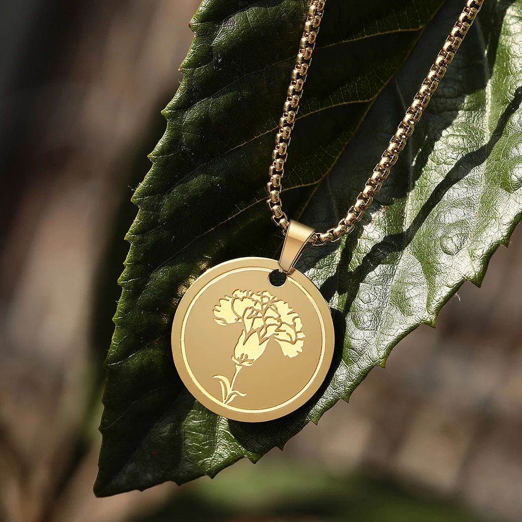 Chandler Stainless Steel Personalized Carnation Flower Pendant Gold Plated Carnation Flower Necklace Dainty Carnation Charm