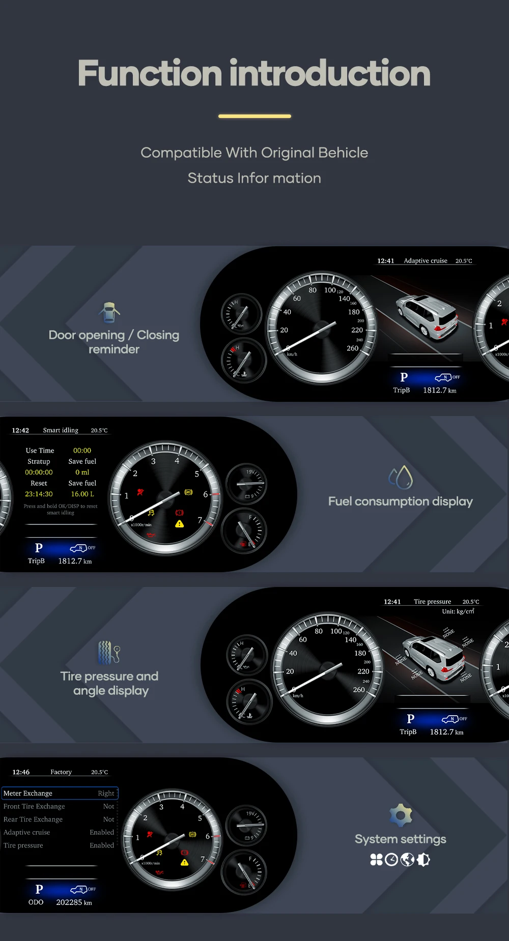 12,3 Zoll Preling car digitales Armaturen brett für Lexus lx570 2012-2018 Jahre Auto LCD-Panel Tachometer virtuelles Cockpit – Detail 8