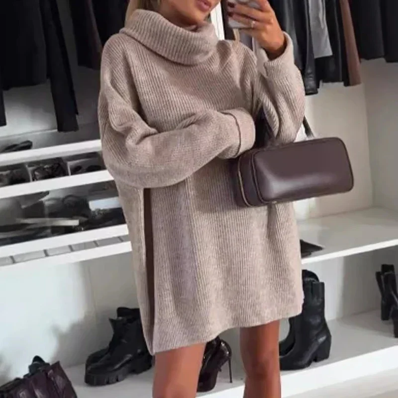 Dolcevita da donna autunno inverno maglione lavorato a maglia allentato maglione casual da pendolarismo solido a maniche lunghe elegante maglione caldo pullover