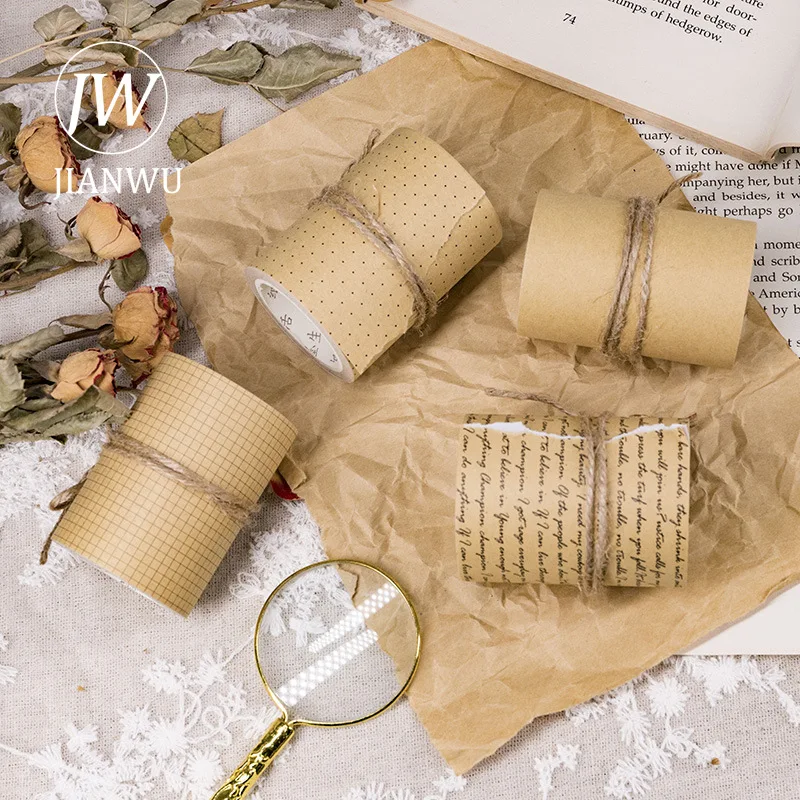 JIANWU 6cm * 300cm Retro angielska taśma Washi wersja Kawaii taśma papierowa Kraft biurowe śliczny dziennik kolaż taśma maskująca