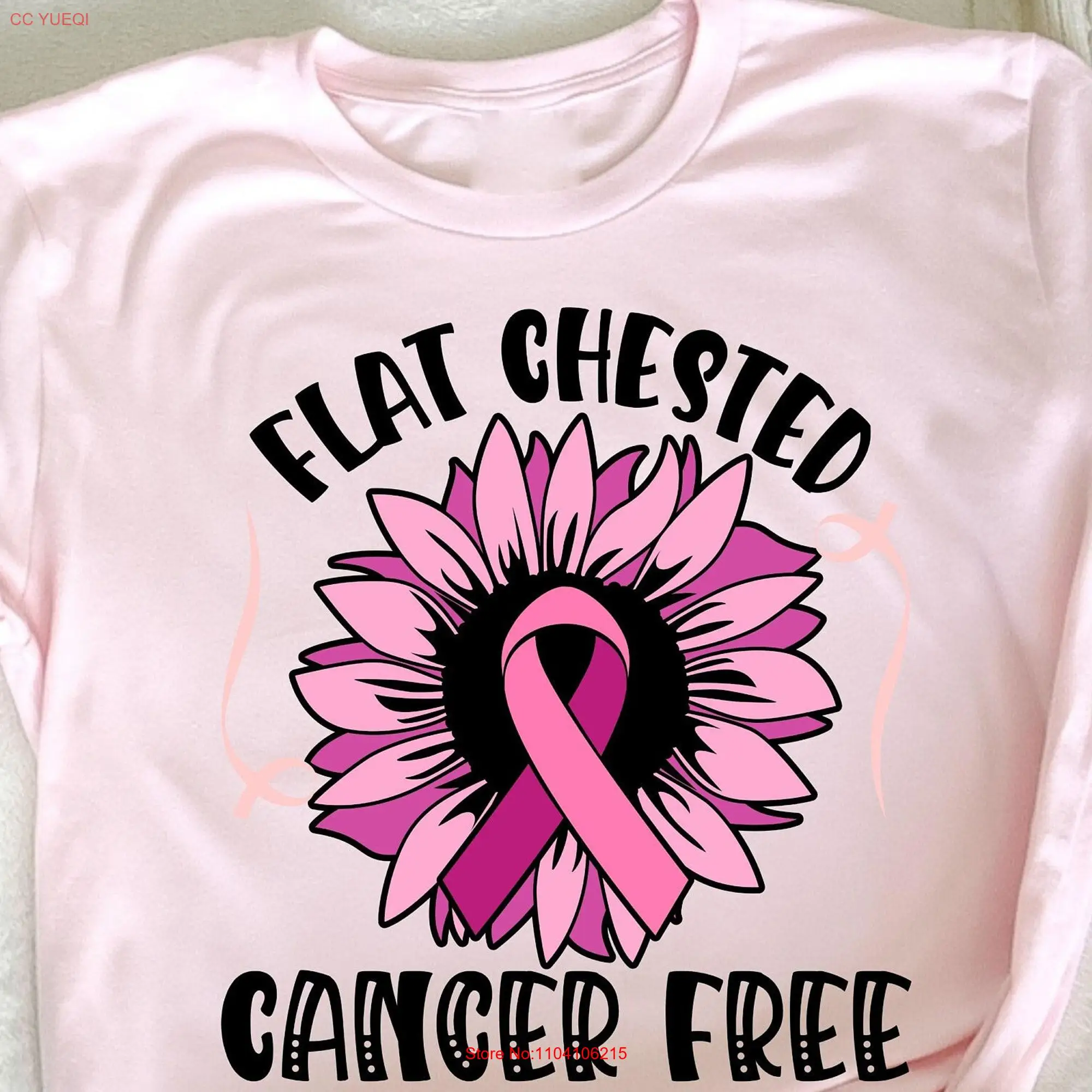 Flat Chested Cancer Free Awareness Fighter T Shirt Survivor Pink Ribbon Breast long or short sleeves