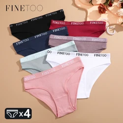 FINETOO 4Pcs Cotton Striped Underwear Women's Panties Letter Belt Briefs Ladies Low Waist Lingerie Solid Breathable Underpants