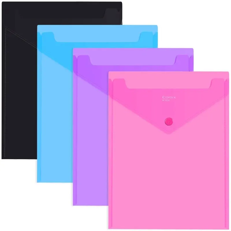 1pc Comix A3 A4 A6 Check Size PP Button Bag Envelop Button File Folder Clear Document Folders Waterproof For School Home Office