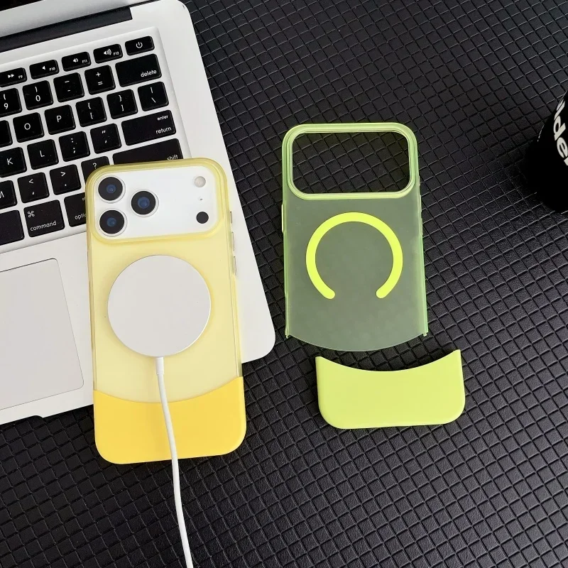 Fashion INS Contrast  Fluorescent Color Magnetic Frosted Transparent Case For IPhone 17 ProMax Air 16 15 14 Anti-Drop Back Cover