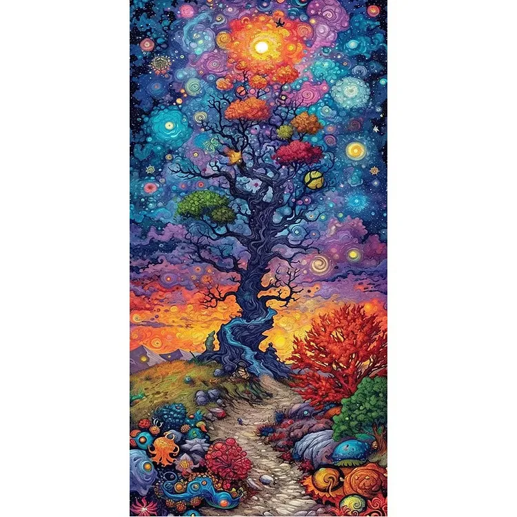 Diamond Painting Fantasy Tree Of Life Starry Cosmic Sky Magic Path Alien Plants Landscape Mosaic Handicraft Art Perfect Gift