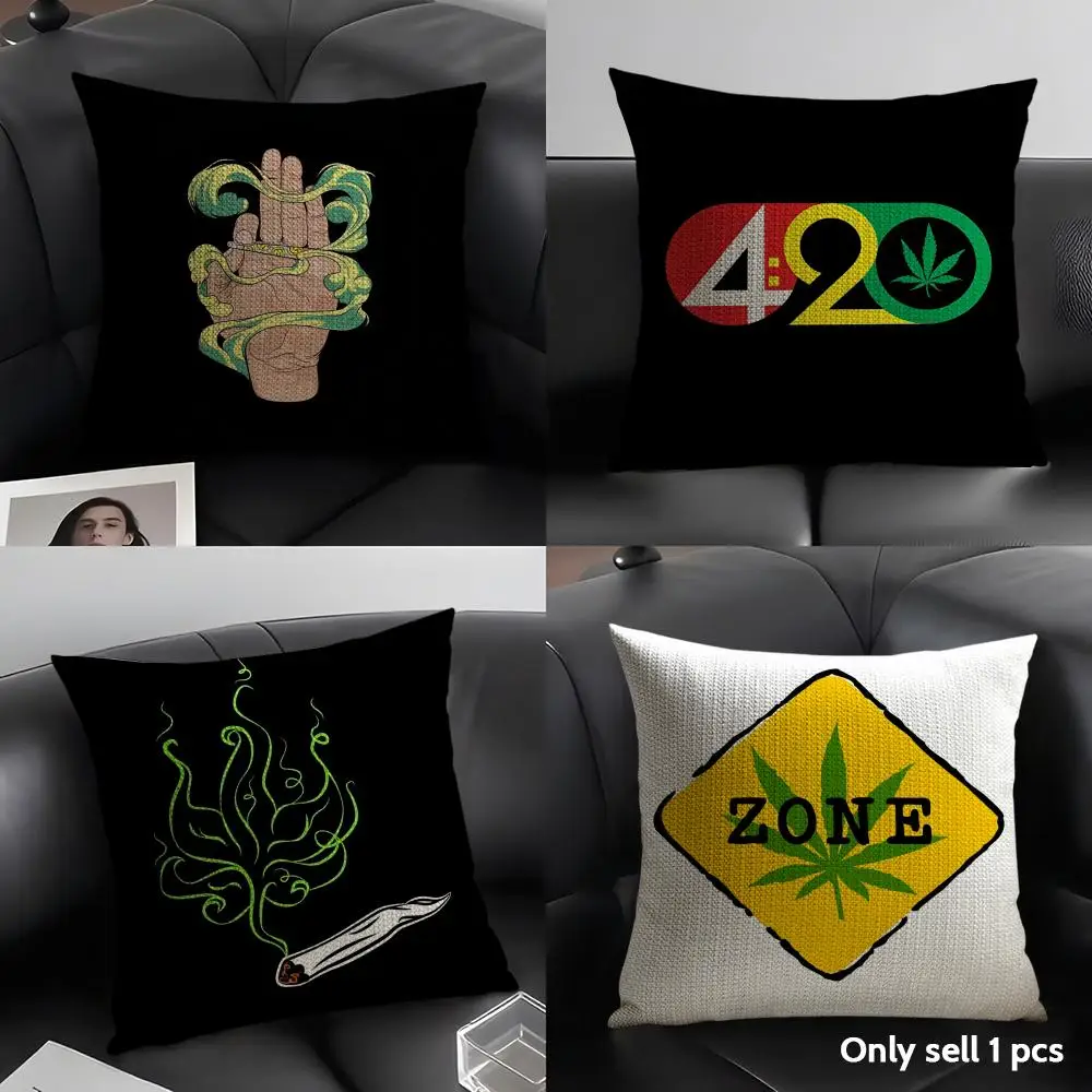 

420 Cannabis Day Cushion Cover Natural Linen Organic Fabric Double-Sided Printing Breathable Perfect Gift for Decor