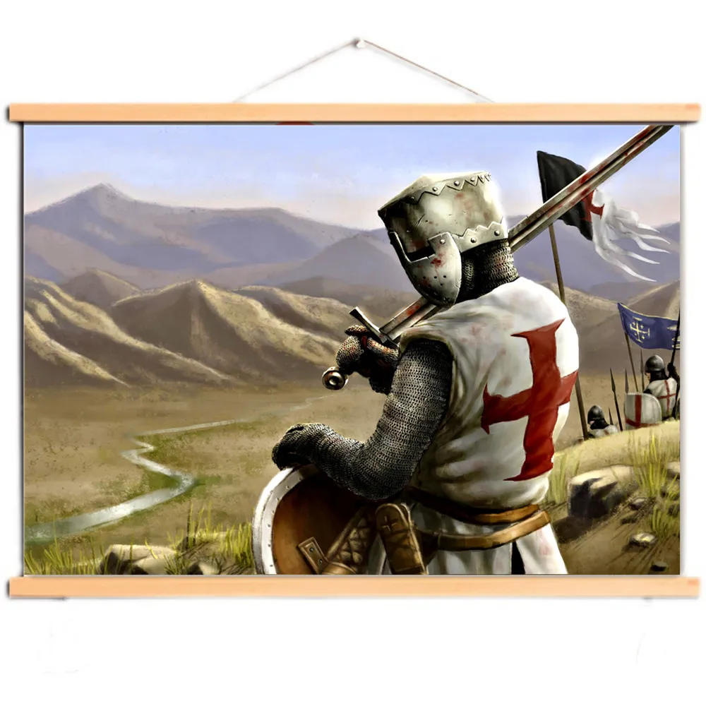 Vintage Templar Knight Wall Art Poster for Room Dormitory Wall Decor - Canvas Scroll Painting Wall Charts of Crusader Warrior 0