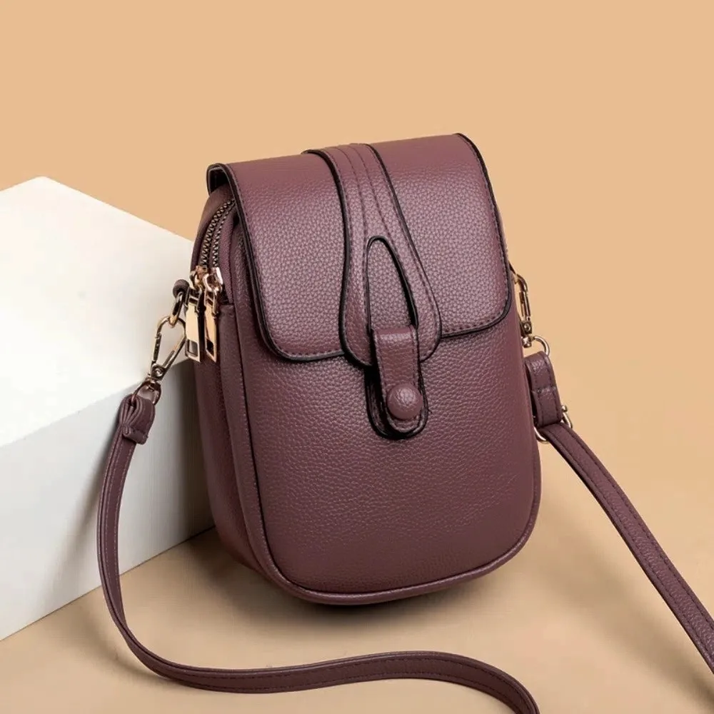 Bolso cruzado para teléfono de gran capacidad, bolso de hombro multicapa de cuero para mujer, bolso Vertical para teléfono móvil INS
