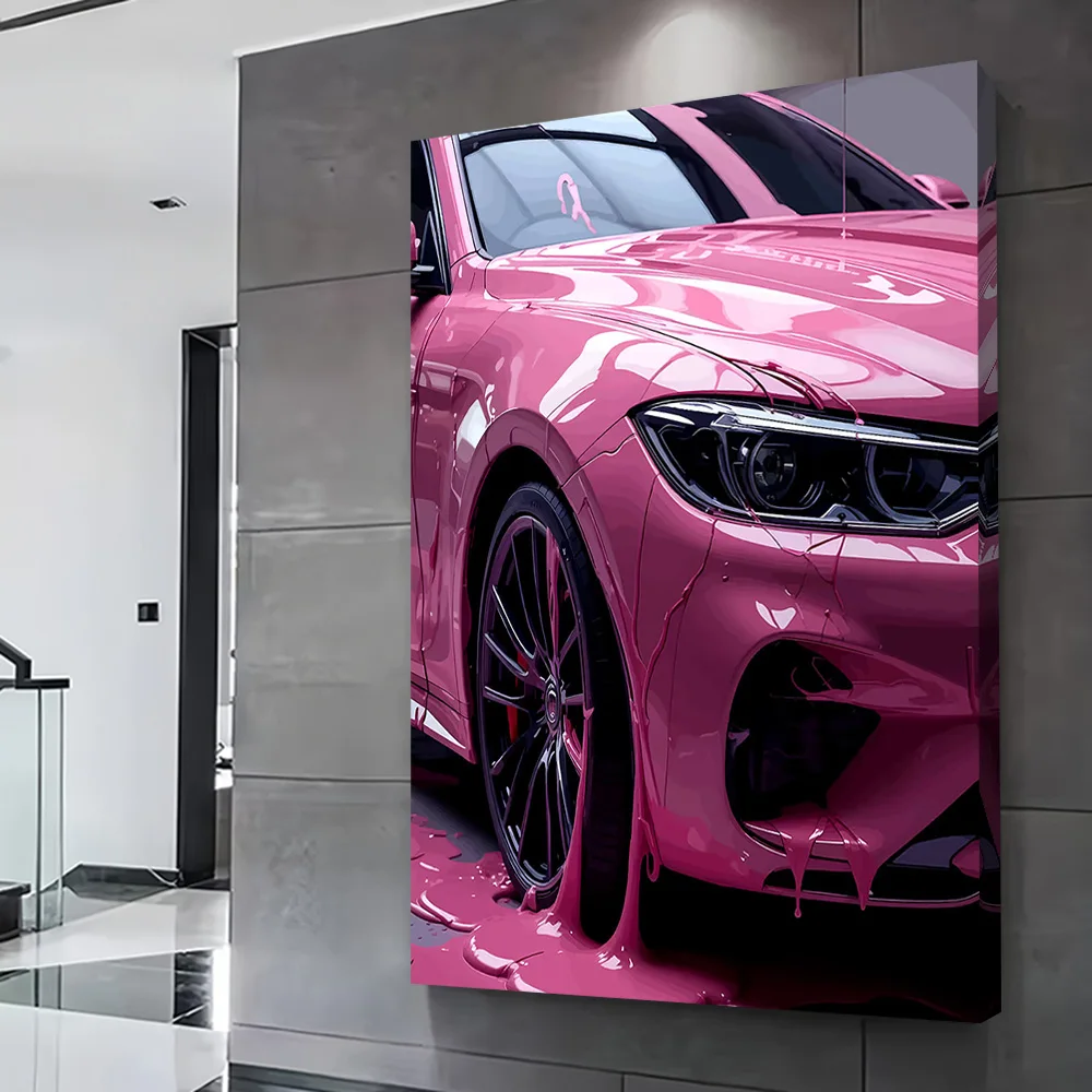 Pink Car Paint Drip Printing Poster Customizable Pictures Wall Art Canvas Painting for Room Decorating Interior Decoration Mural