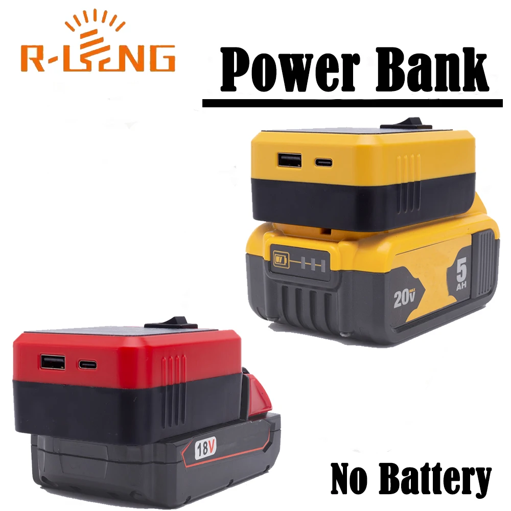 

Зарядное устройство Power Bank для литиевой батареи Milwaukee/Dawalt 18 В с USB Type-C для ноутбука, мобильного телефона, быстрая зарядка (БЕЗ батареи)
