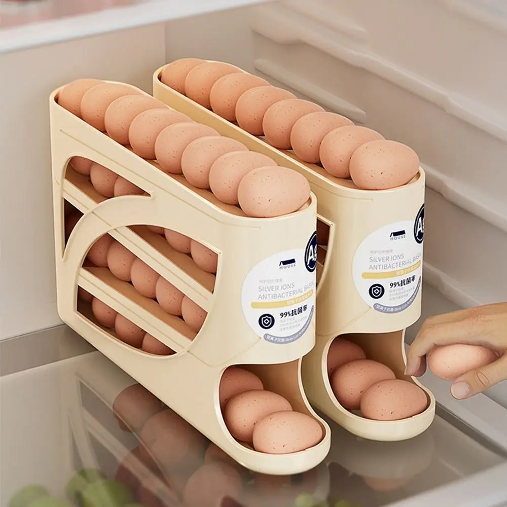 New Plastic Automatic Egg Roller Space Saving Large Capacity Refrigerator Egg Storage Box Four Tier Egg Organiser Household