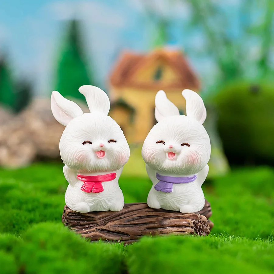 INKANEAR Cartoon Kawaii Rabbit Bonsai Landscape Fairy Garden Miniatures Ornament Desk Dollhouse Accessory Auto Decoration