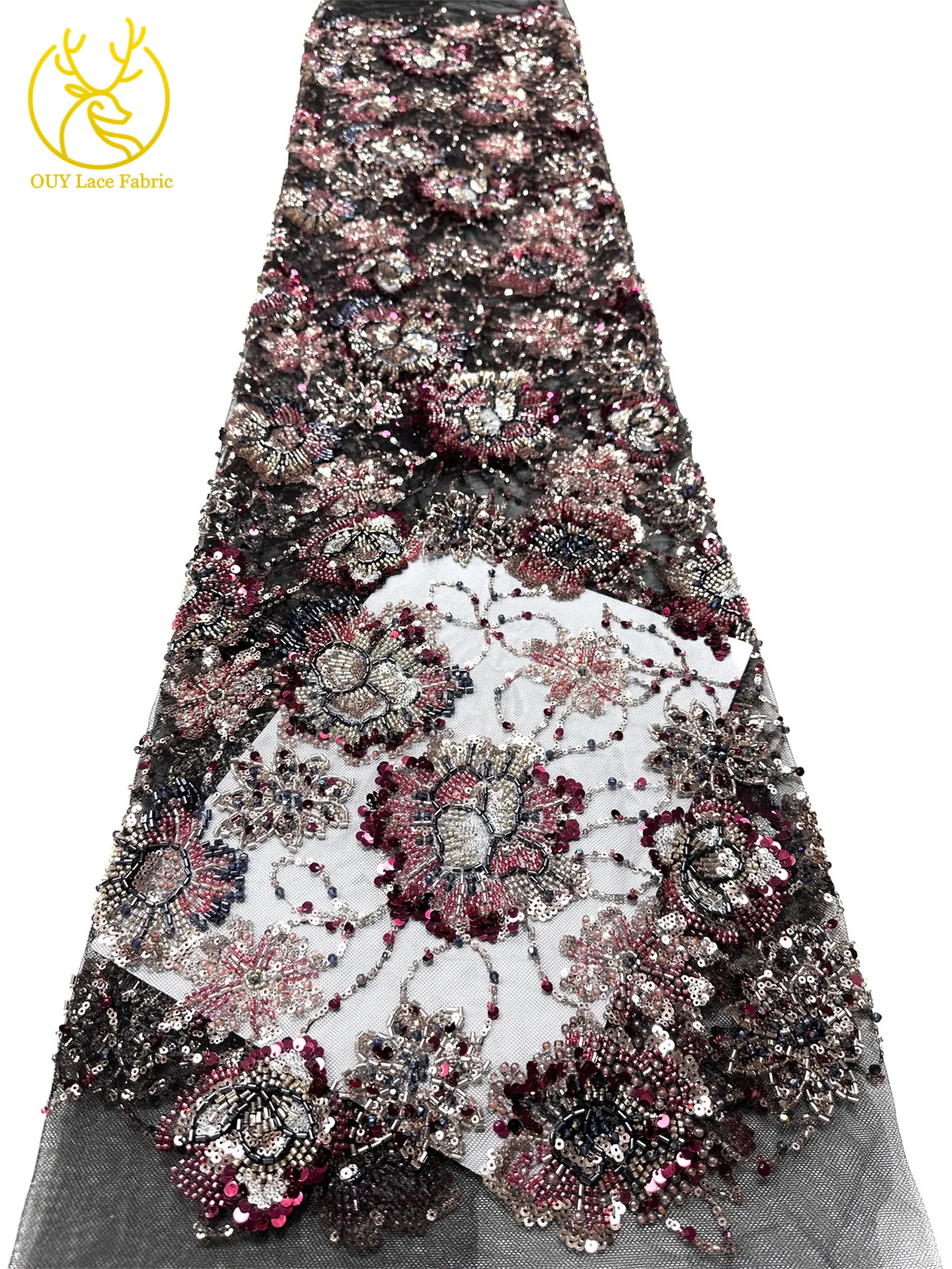 Luxuriöses High-End Nigerianisches Damen-Partykleid für Abschlussball 2026, Afrikanischer Bräutigam-Stickerei-Perlen-Spitzenstoff, Französische Pailletten-Spitze – Detail 31