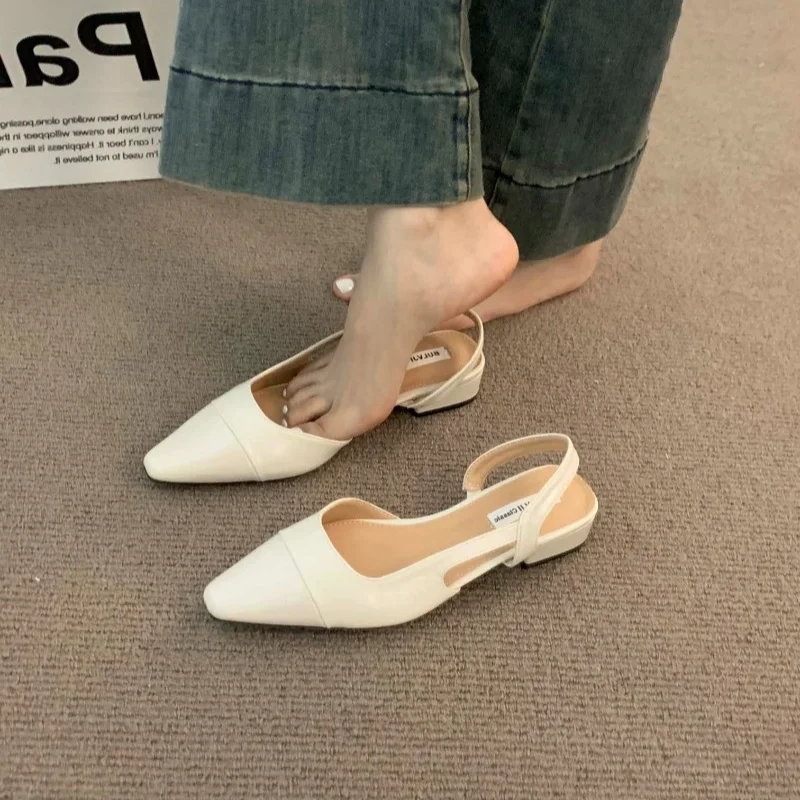 Women summer new PU leather simple solid color shallow slip-on sandals 2024sexy pointed designer daily shopping women high heels