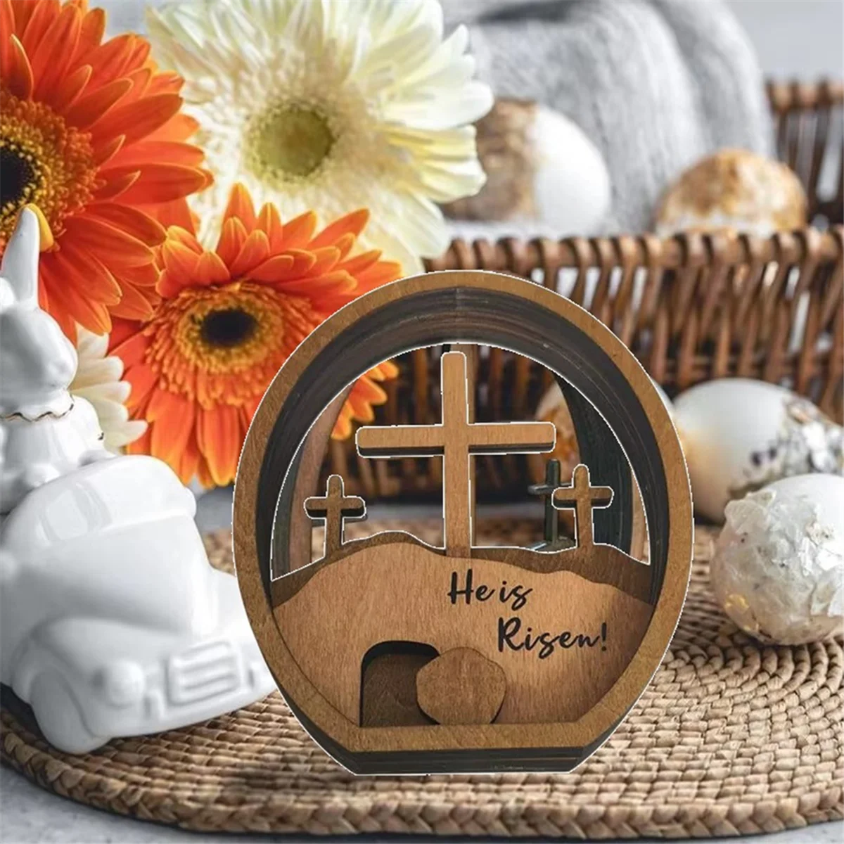 ABJZ Decorazione cristiana pasquale Tomba riutilizzata Kit vassoio scena resurrezione a strati Segno presepe Gesù artigianale