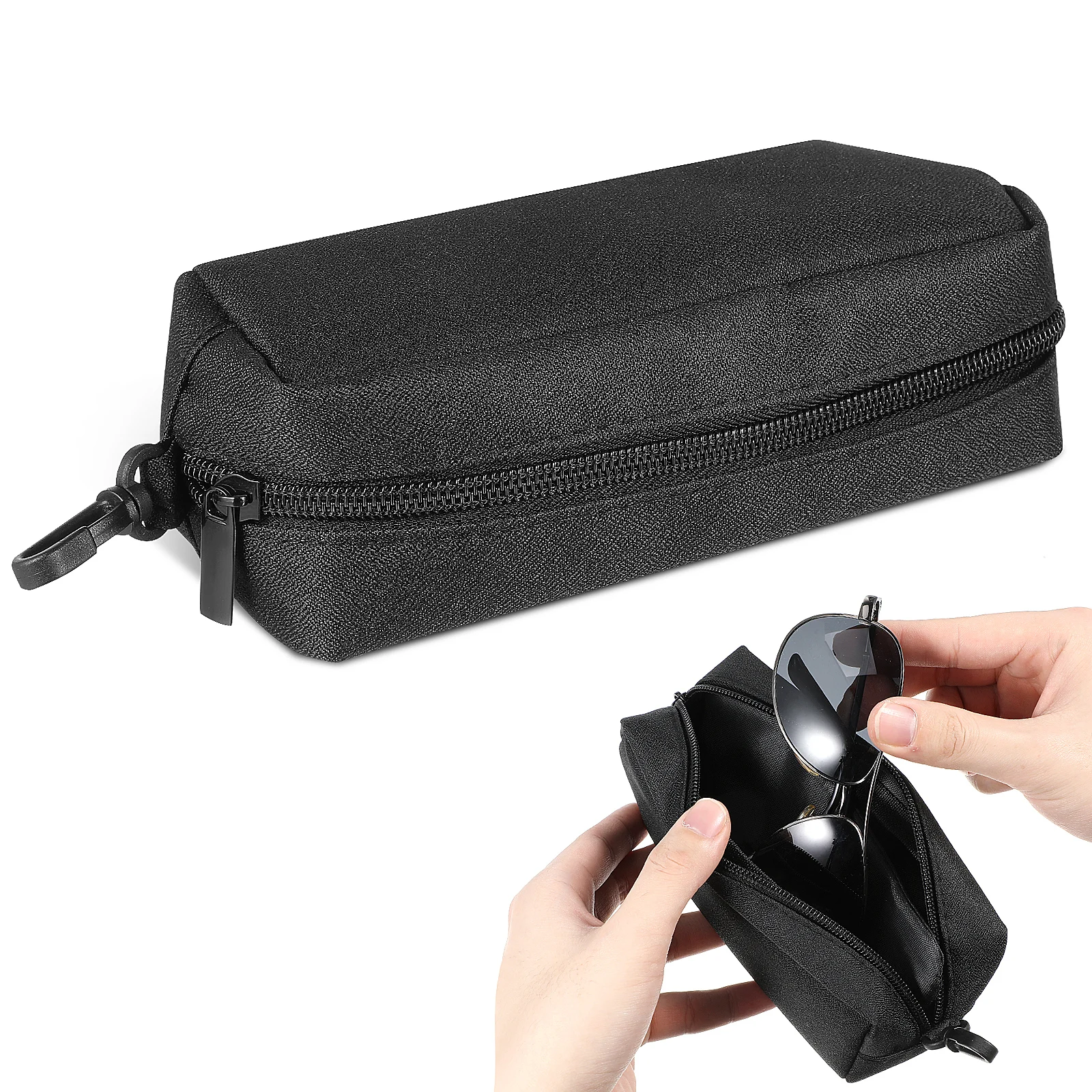 

Dual Glasses Men Dual Sunglasses Bag Eyeglasses Case Travel Zipper Purse Use Travel Slim Portable Compact Oxford