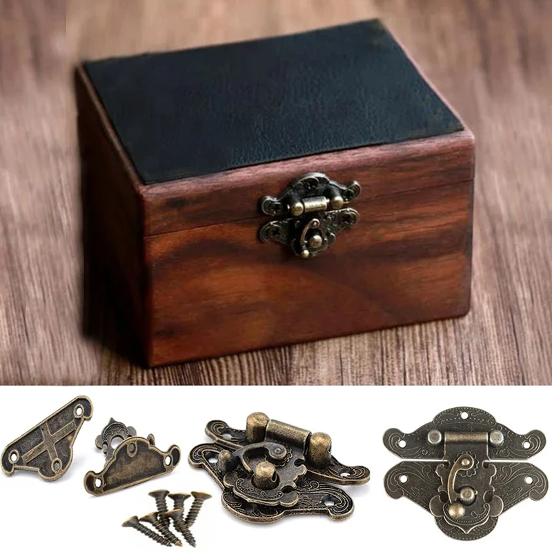 2 sizes available Antique Bronze Hasp Latch Jewelry Wooden Box Lock Mini Cabinet Clasp Case Locks Decorative Handle 5pcs
