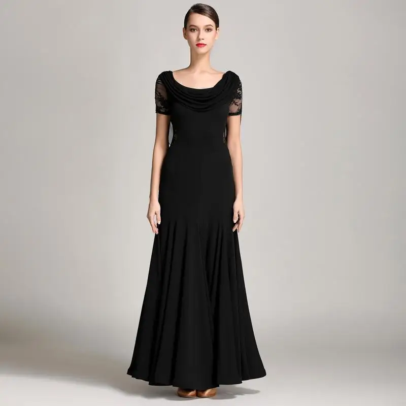 

Women Red Ballroom Dance Dress Modern Standard Waltz Competition Dress Lace Back Draped Flowy Maxi Dress