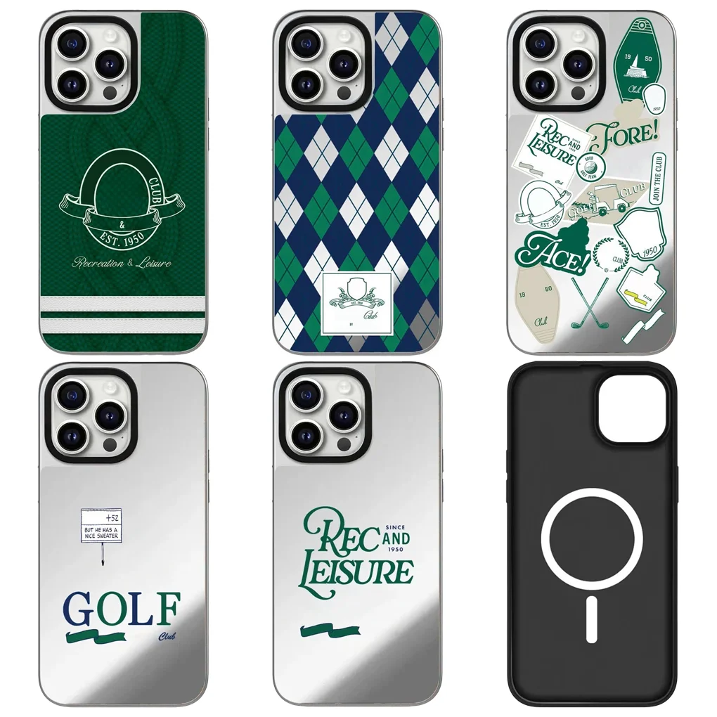 

Cartoon Club Silver Border Imprinted Letters Protective Mirror MagSafe Case for IPhone 12 13 14 15 16 Pro Max Cover Shell