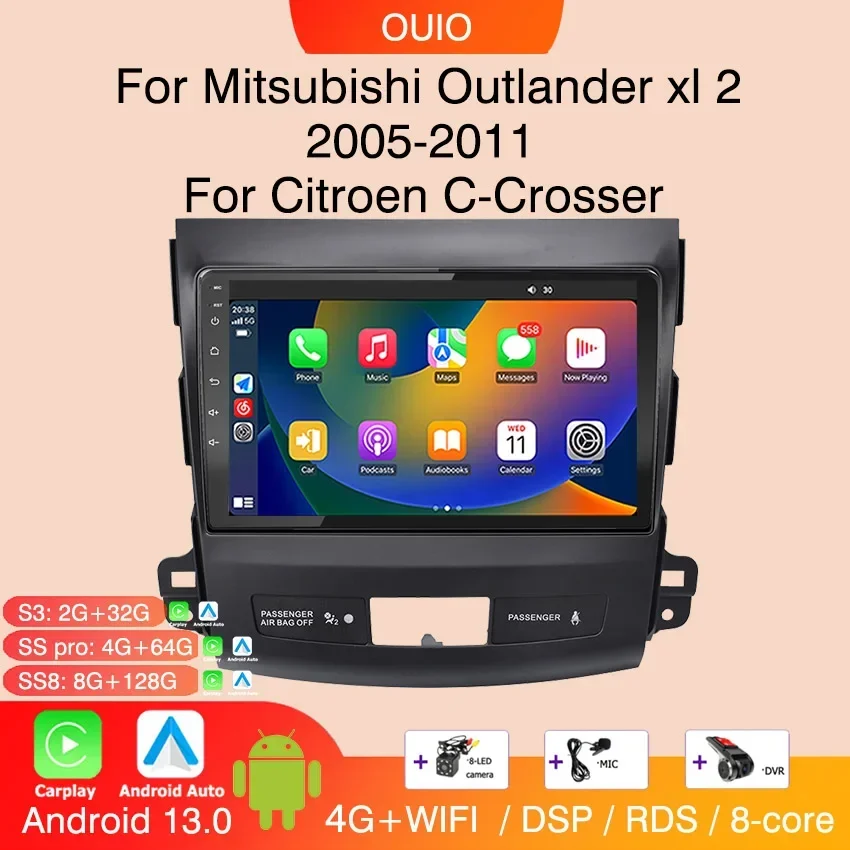 Android13 radio For Mitsubishi Outlander xl 2 2005-2011 For Citroen C-Crosser Car stereo Multimedia Player Carplay Auto GPS Navi