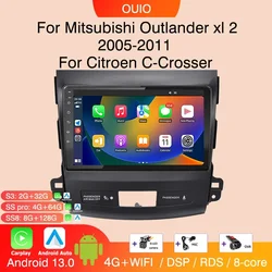 Android 13 Rádio do carro para Mitsubishi Outlander XL 2 2005-2011, Citroen C-Crosser, Leitor multimídia, Carplay, Auto GPS Navi