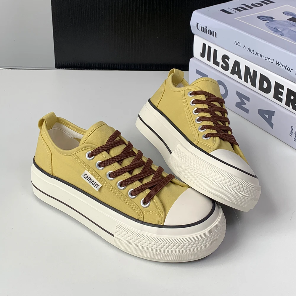 

Comfortable Red Thick Bottom Canvas Shoes Women's Casual All-Match Low Top round Toe Rubber Outsole Breathable Cotton Liner