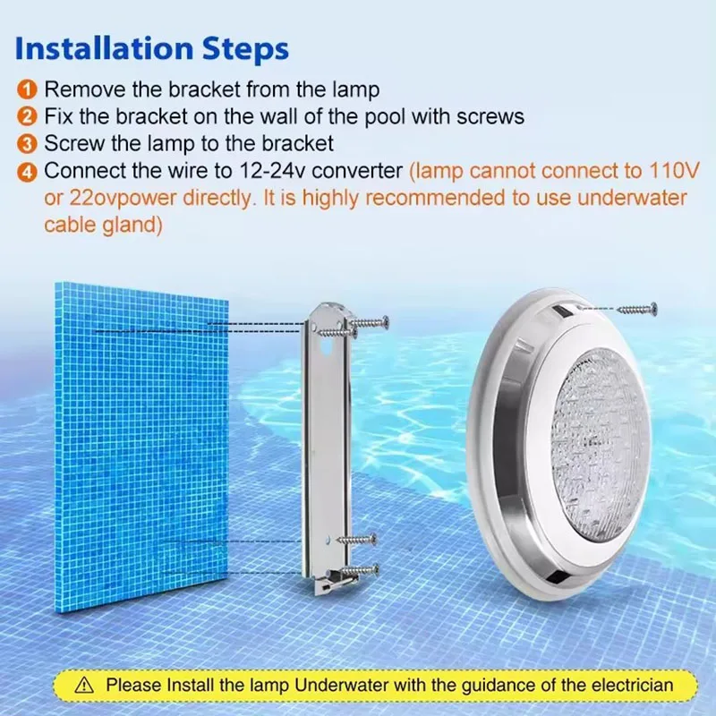 12W 24W 36W 54W  Pool Light IP68 Waterproof 12V Outdoor RGB Underwater Light Round Fountain Colorful Light Warm white/ White