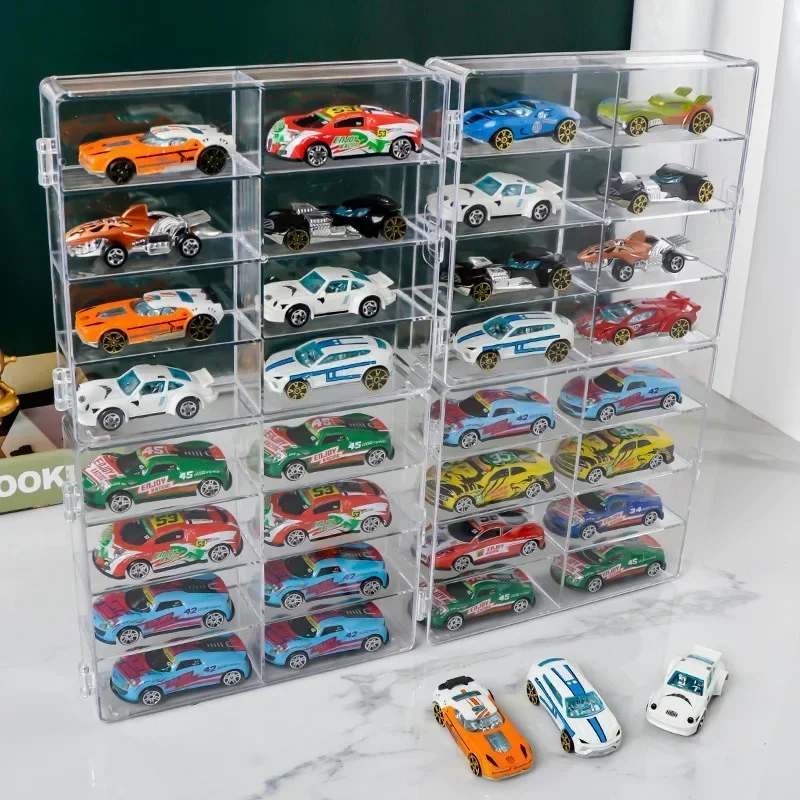 8 Grid Cabinet Rack Dustproof Stackable Car Storage Boxes Transparent Acrylic Car Display Box 1:64 For Hot Wheels Car Model Toy