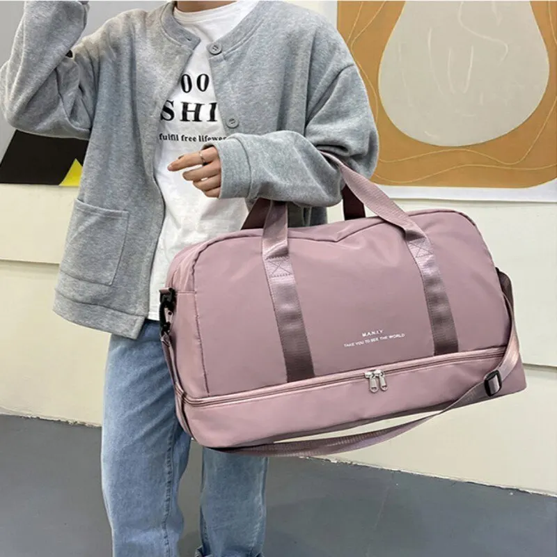 Travel Waterproof Duffel Gym Tote Bag Weekender Carry on Overnight for Women with Trolley Sleeve Wet Pocket