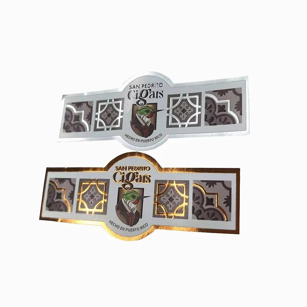 Custom Copper Foil Paper Cigar Labels｜Matte Silver Embossed Cigar Rings｜Antique Cigar Bands